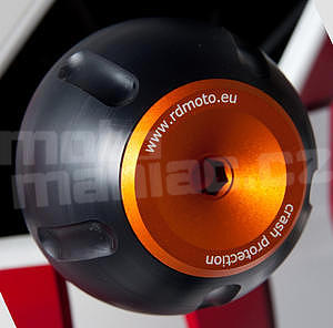 RDmoto PHV1 rámové protektory - Hyosung GT 650Naked/GT 650S, oranžový eloxovaný hliník