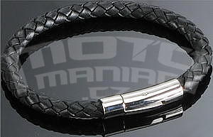 Leather Bracelet, Black, 23 cm