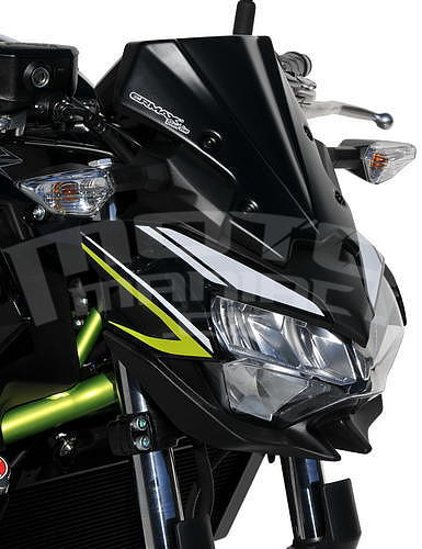Ermax lakovaný větrný štítek - Kawasaki Z650 2020, bílá/černá/zelená (Pearl Blizzard White 54X, Metallic Spark Black 660/15Z), Candy Lime Green 35P) - 2